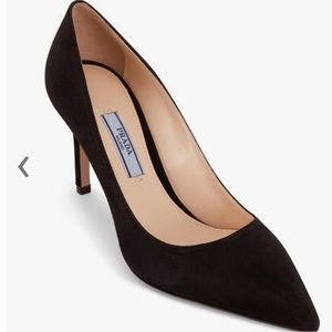 prada pointed toe black suede high heel